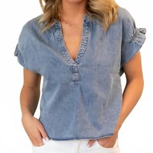 NEW AAPPARELLA denim puff sleeve top in blue